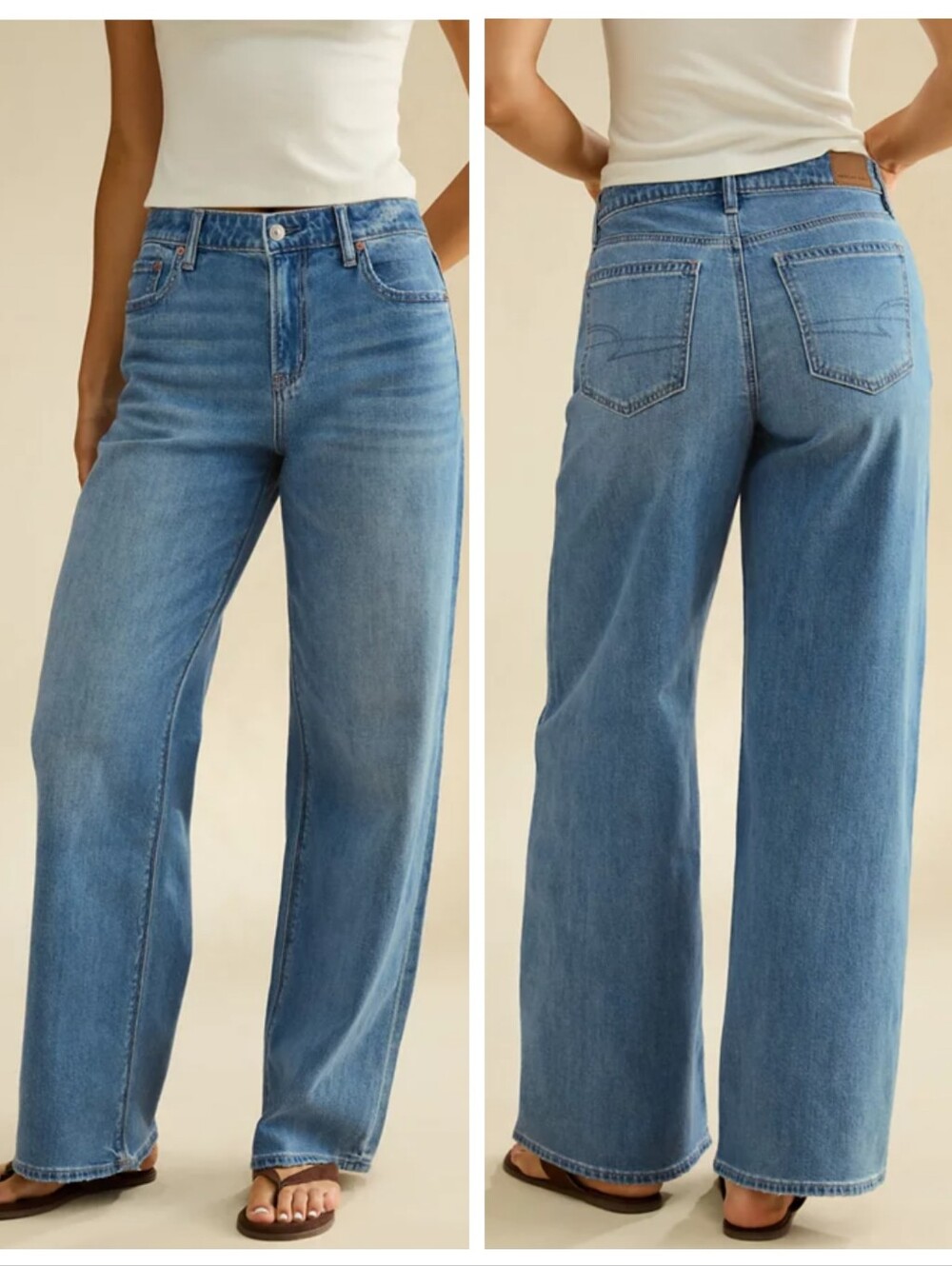NWT American Eagle Dreamy Drape Baggy Wide-Leg Jeans Super High Rise Stretch 00